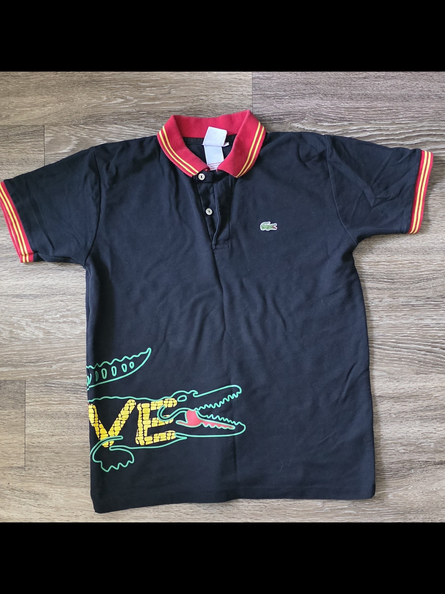 Lacoste Black Live Shirt With Red Trim Crocodile Graphic Kids Lacoste Black Live Shirt With Red Trim Crocodile Graphic Kids